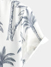 Men's Tropical Print Aloha Vacation Beach Coconut Tree Short Sleeve White Hawaiian Shirt
