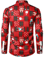 Men's Vintage Red Plaid Funny Holiday Ugly Christmas Button Long Sleeve Shirt