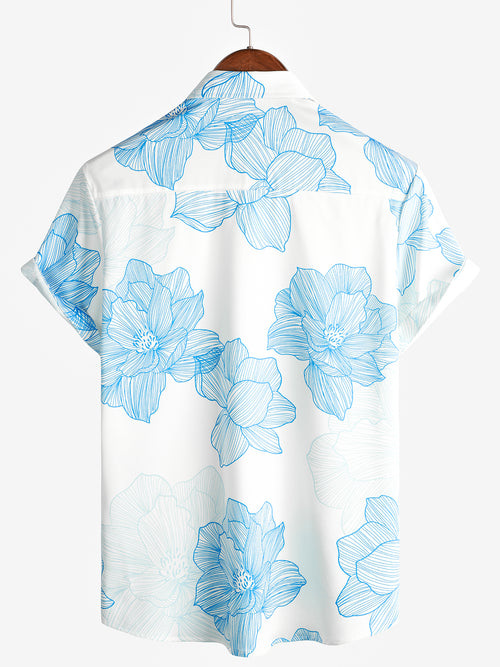 Men's Floral Print Casual Vacation Short Sleeve White Summer Flower Hawaiian Shirt