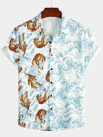 Men's Tiger Animal Print Summer Pocket Button Up Resort Summer Cool Hawaiian Short Sleeve Shirt