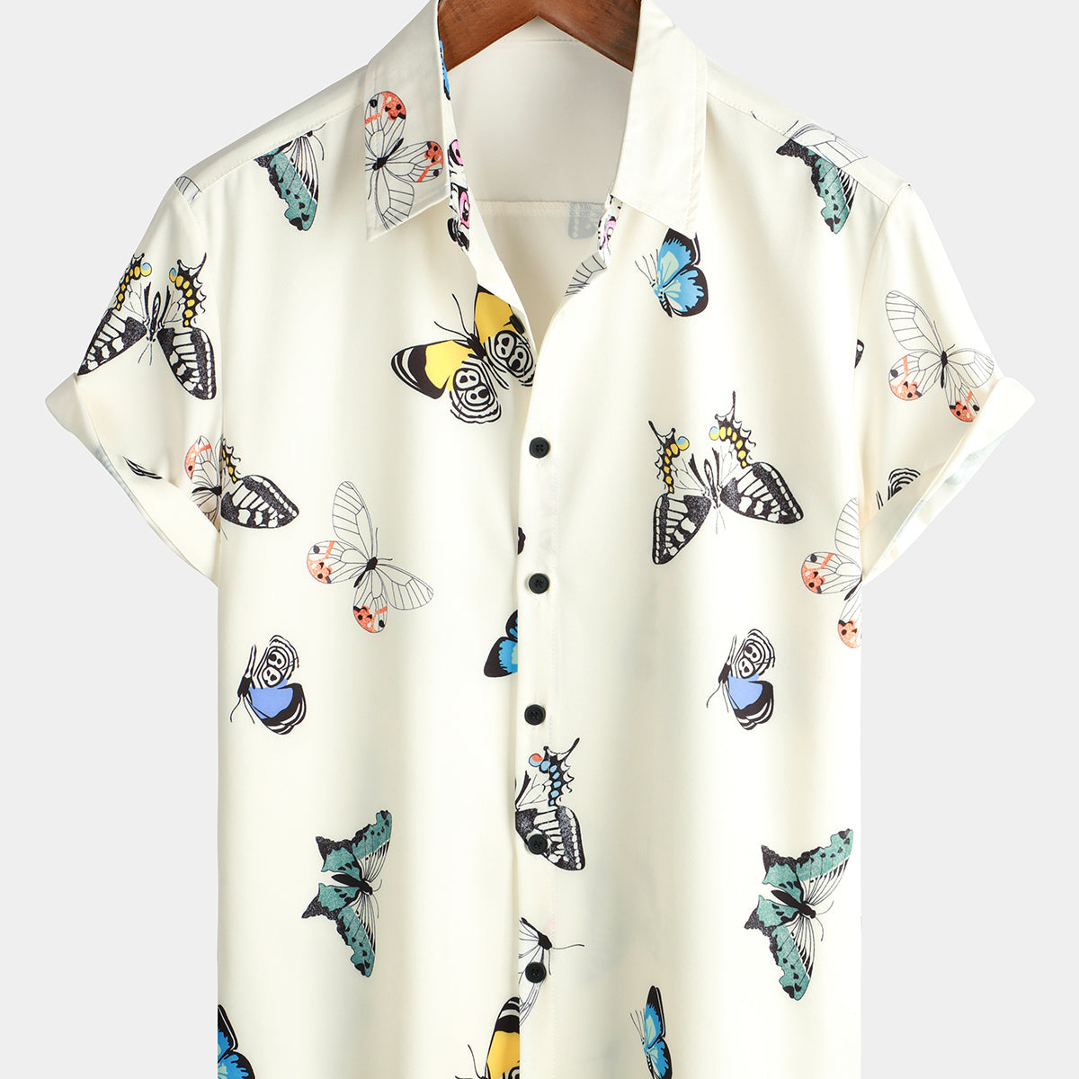Men's Butterfly Graphic Print Summer Casual Button Up Short Sleeve Shirt