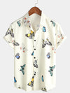 Men's Butterfly Graphic Print Summer Casual Button Up Short Sleeve Shirt