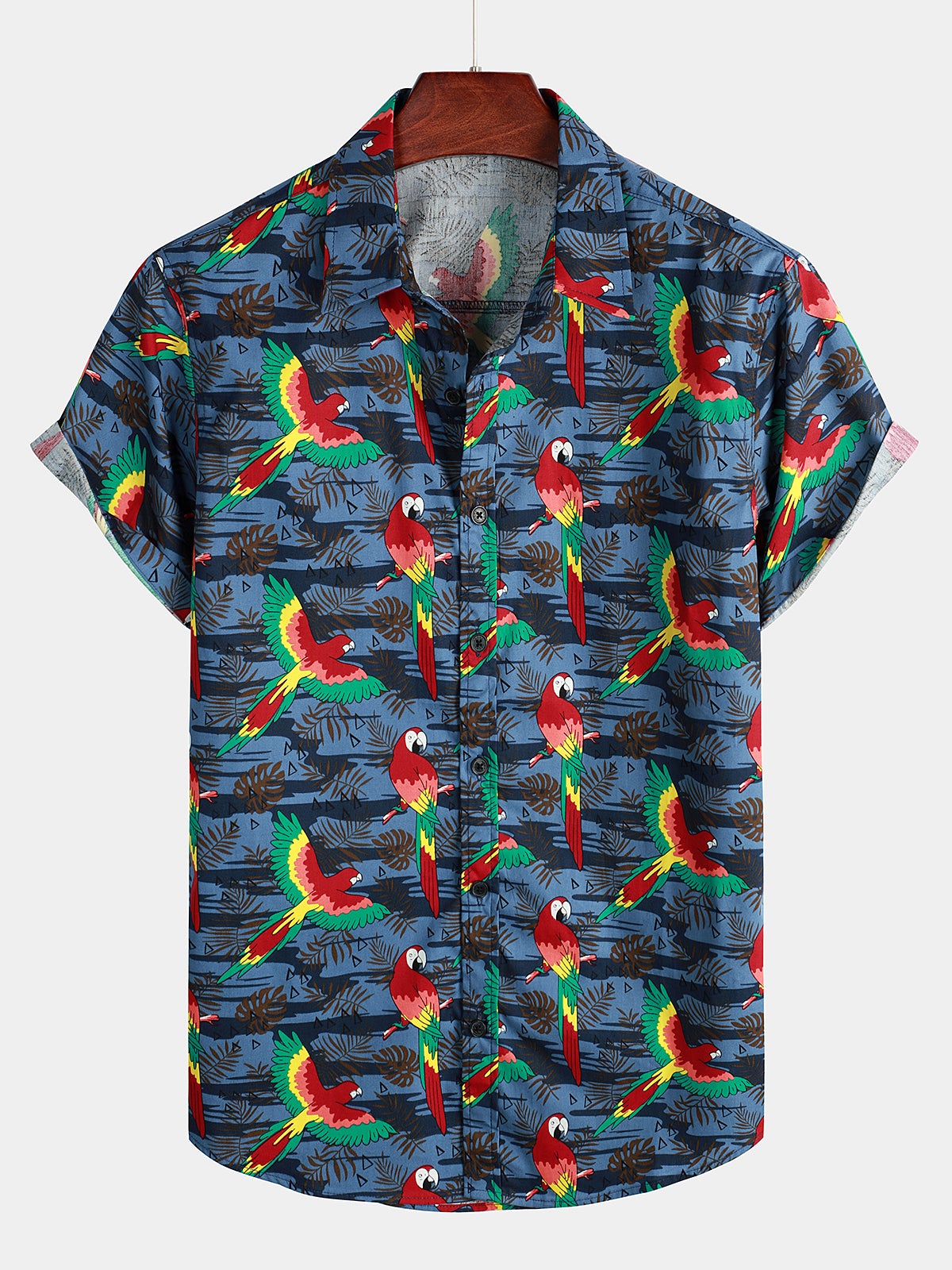 Men's Parrot Print Beach Short Sleeve Shirt