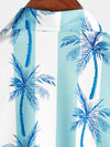 Men's Tropical Palm Tree Print White and Light Blue Striped Beach Short Sleeve Button Up Hawaiian Shirt