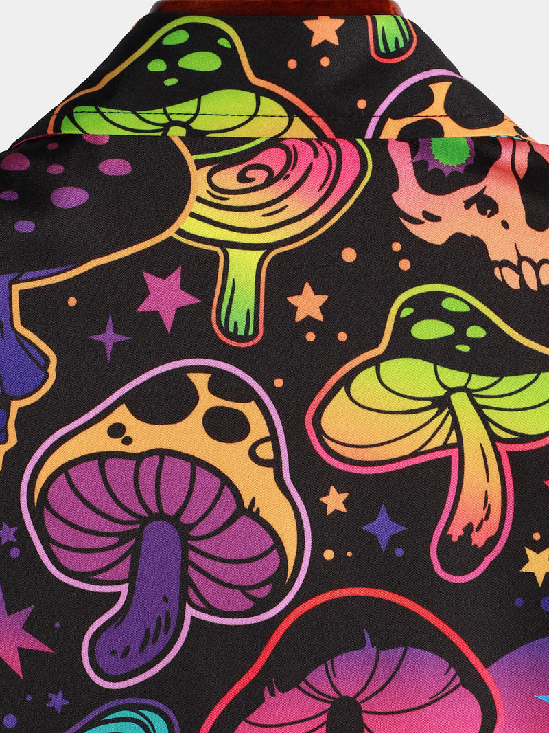 Men's Magic Mushroom Button Up Funny Hawaiian Party Rockabilly Style Short Sleeve Cool Shirt