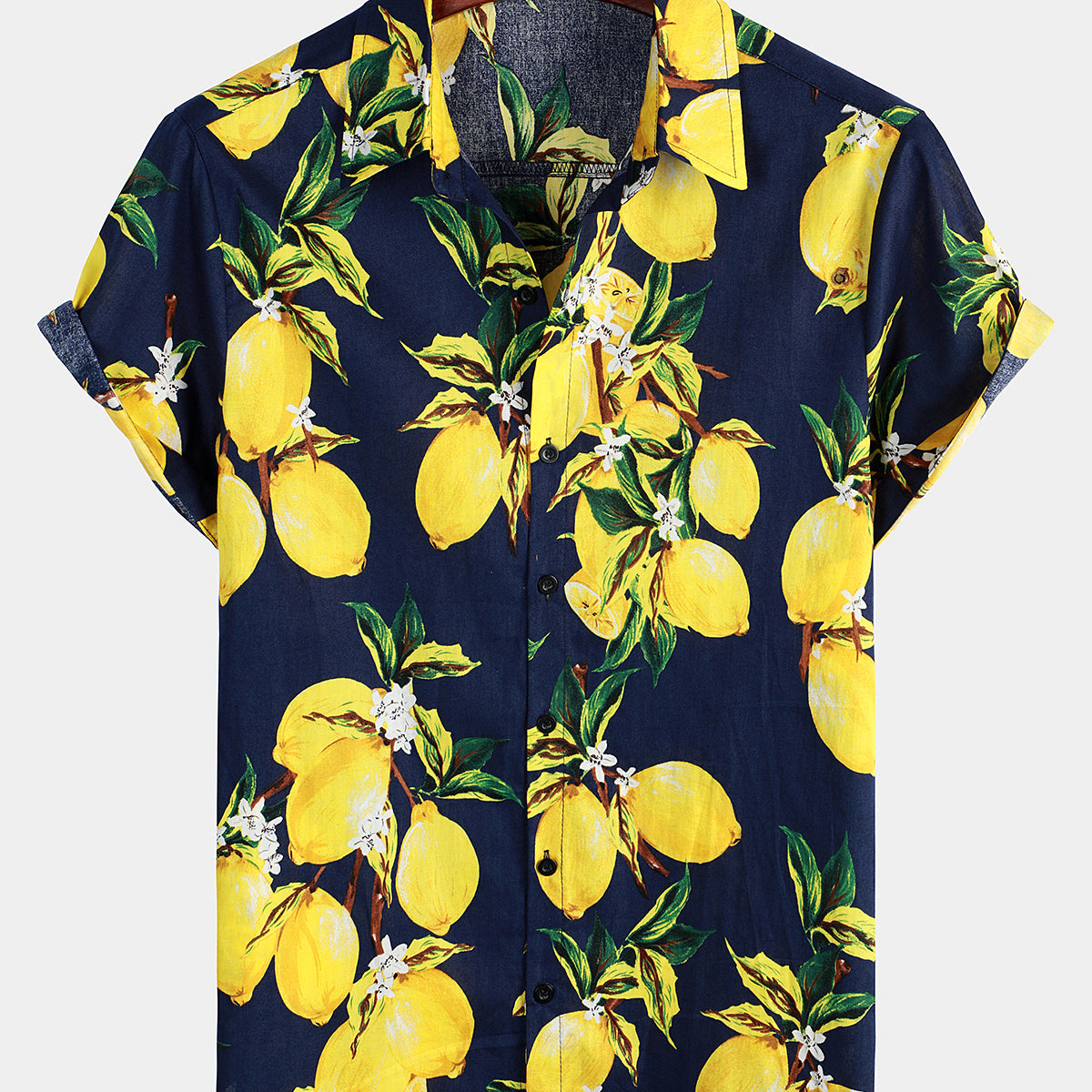 Men's Lemon Print Short Sleeve Button Up Beach Summer Hawaiian Shirt