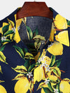 Men's Tropical Yellow Lemon Print Hawaiian Short Sleeve Shirt