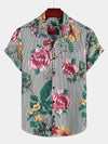 Men's Hawaiian Striped & Floral Print Short Sleeve Shirt