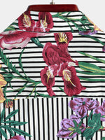 Men's Hawaiian Striped & Floral Print Short Sleeve Shirt