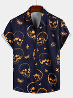 Bundle Of 3 | Men's Skull Print Art Graphic Button up Short Sleeve Aloha Hawaiian Shirts