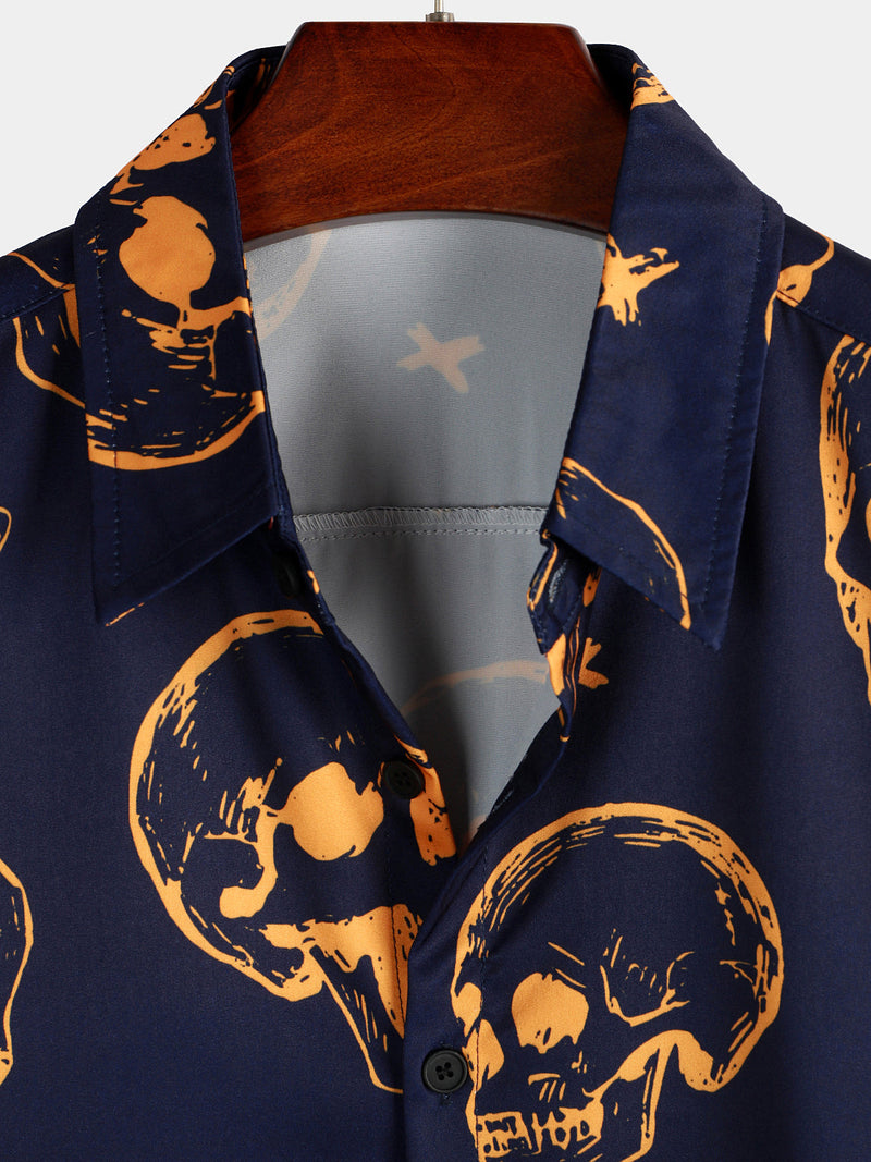 Bundle Of 3 | Men's Skull Print Art Graphic Button up Short Sleeve Aloha Hawaiian Shirts