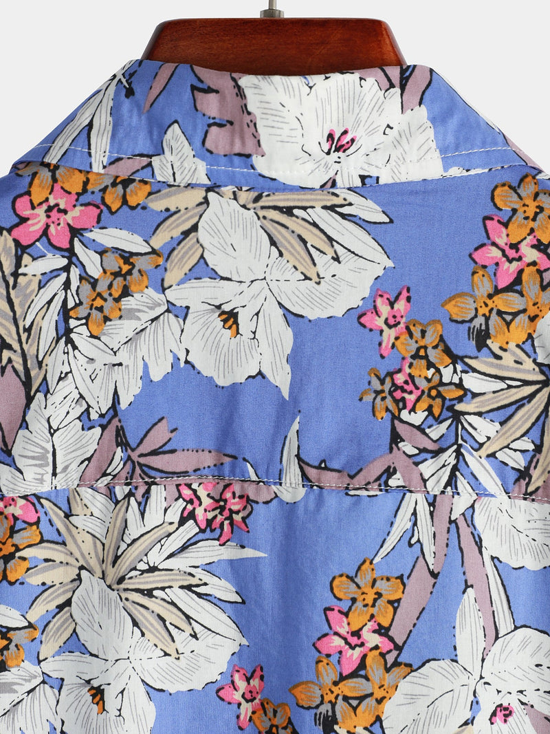 Men's Blue Print Short Sleeve Hawaiian Shirt