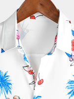 Men's Tropical Palm Tree Parrot Animal Cocktail Print Button Up Casual Hawaiian Holiday Party Short Sleeve Shirt