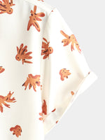 Men's Floral Print Button Up Hawaiian Beach Short Sleeve Beige Shirt