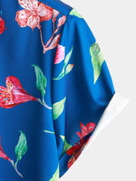 Men's Floral Blue Summer Button Up Flower Short Sleeve Art Beach Hawaiian Shirt