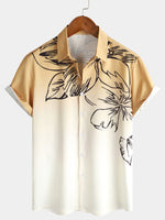 Men's Floral Brown and White Gradient Summer Button Up Flower Short Sleeve Art Beach Hawaiian Shirt