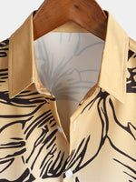 Men's Floral Brown and White Gradient Summer Button Up Flower Short Sleeve Art Beach Hawaiian Shirt