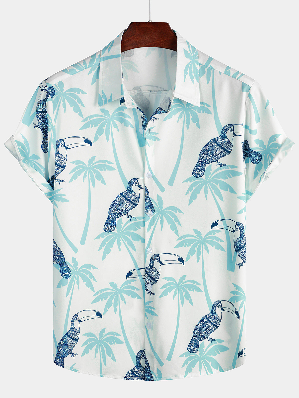 Men's Woodpecker Print Hawaiian Short Sleeve Shirt