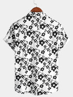 Men's Floral Summer Black and White Cotton Button Up Breathable Tropical Short Sleeve Shirt