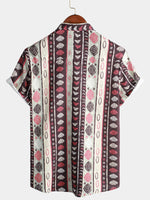 Men's Retro Casual Striped Vintage Short Sleeve Button Up Lapel Shirt
