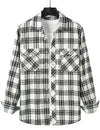 Men's Plaid Double Pocket Button Up Checkered Lapel Long Sleeve Fall Winter Shirt