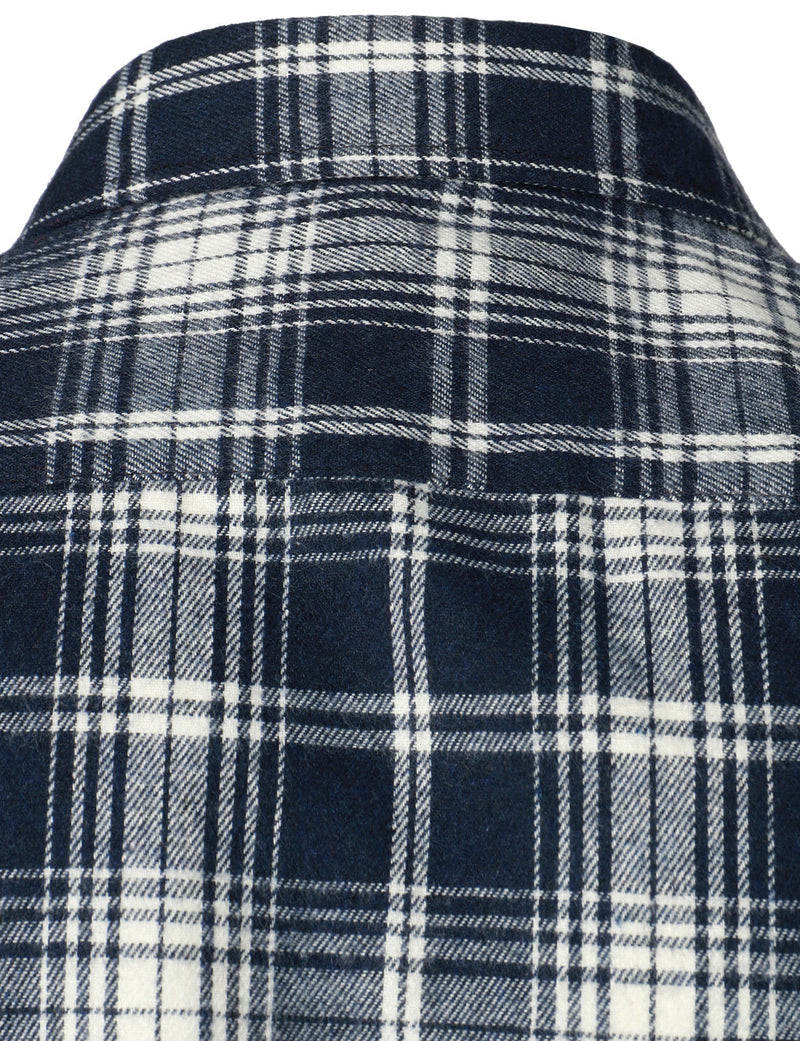 Men's Flannel Double Pocket Checkered Button Up Long Sleeve Casual Plaid Shirt
