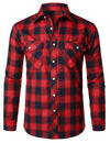 Men's Casual Plaid Double Pocket Flannel Checkered Button Up Long Sleeve Shirt