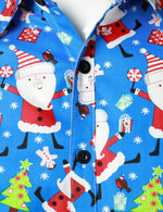 Men's Christmas Print Regular Fit Blue Long Sleeve Santa Dress Shirt