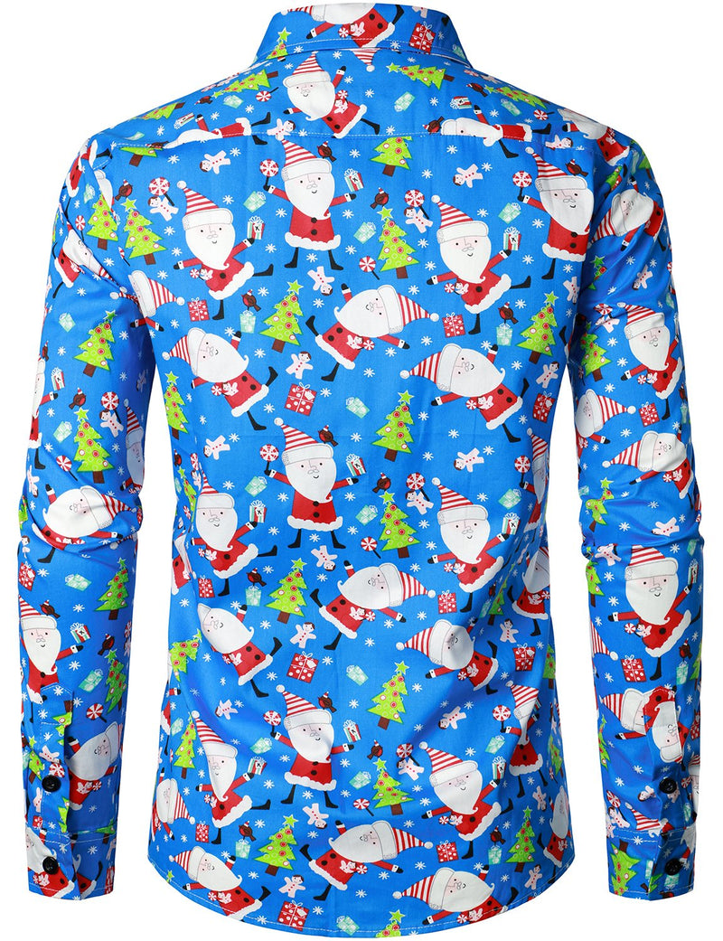 Bundle Of 3 | Men's Christmas Print Regular Fit Cotton Long Sleeve Shirt