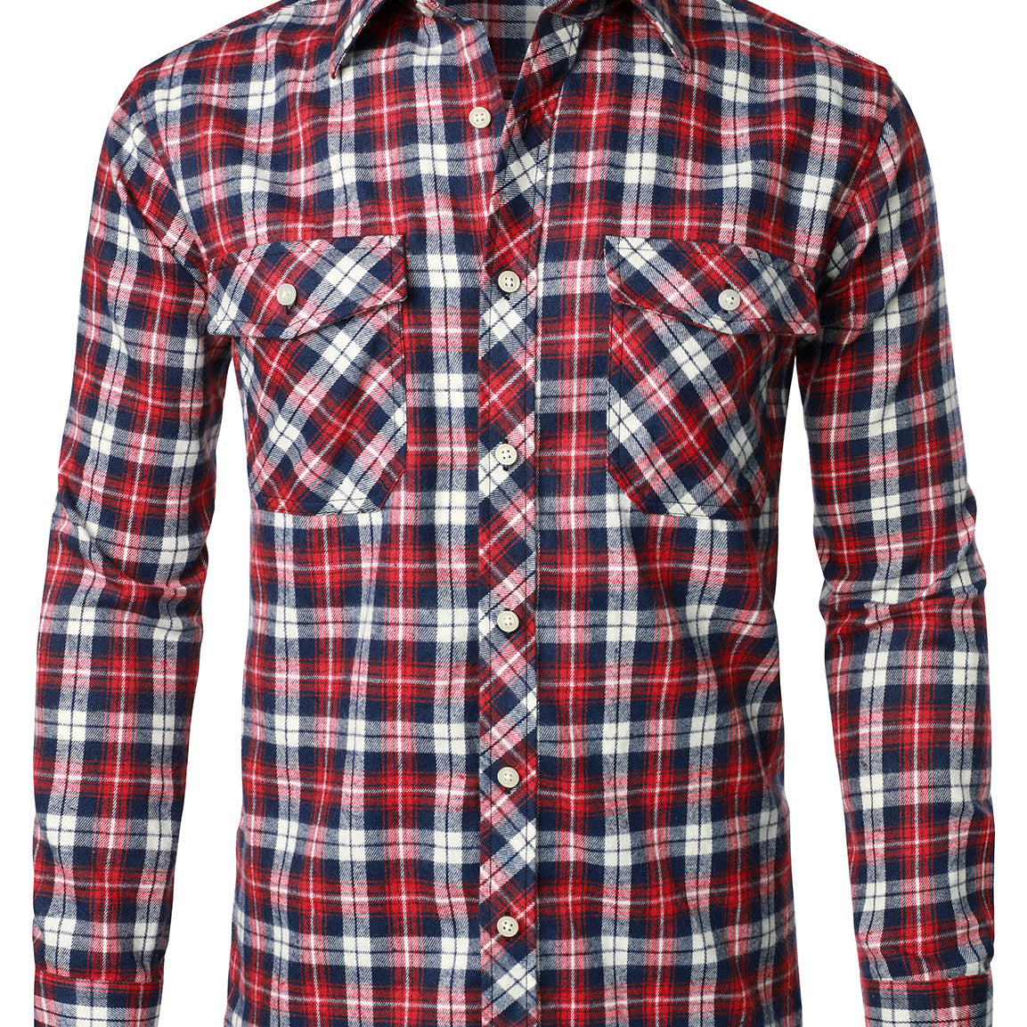 Men's Plaid Double Pocket Button Up Lapel Long Sleeve Flannel Shirt