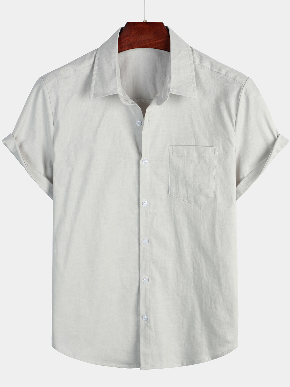 Men's Solid Color Linen Cotton Pocket Casual Short Sleeve Shirt