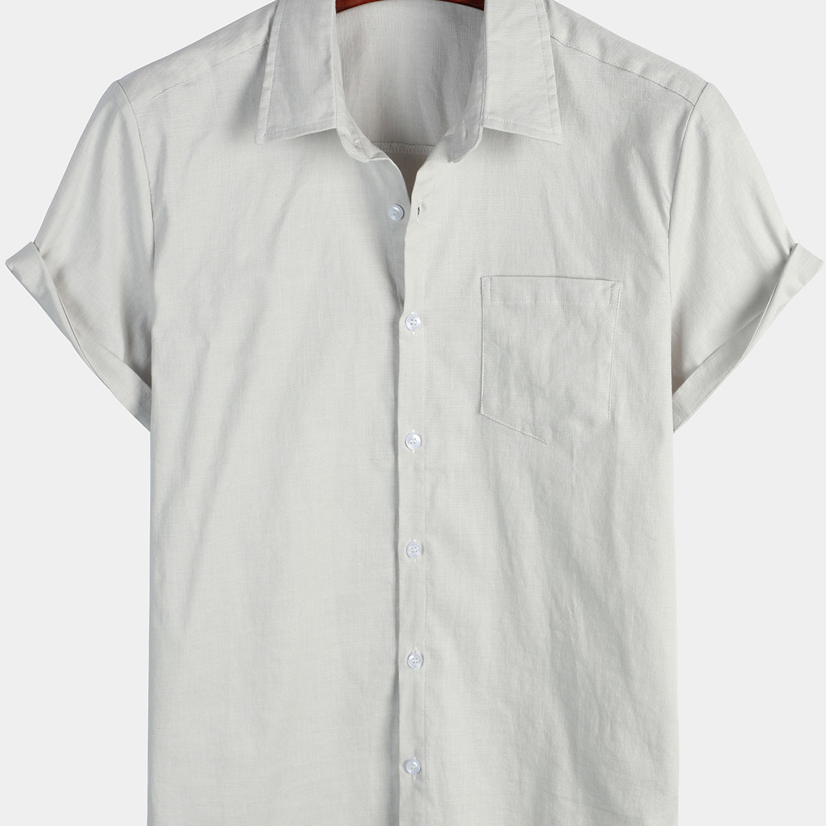 Men's Solid Color Linen Cotton Pocket Casual Short Sleeve Shirt