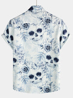 Bundle Of 4 | Men's Skull Floral Print Casual Lapel Button Short Sleeve Shirts