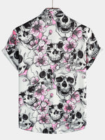 Bundle Of 3 | Men's Skull Print Art Graphic Button up Short Sleeve Aloha Hawaiian Shirts