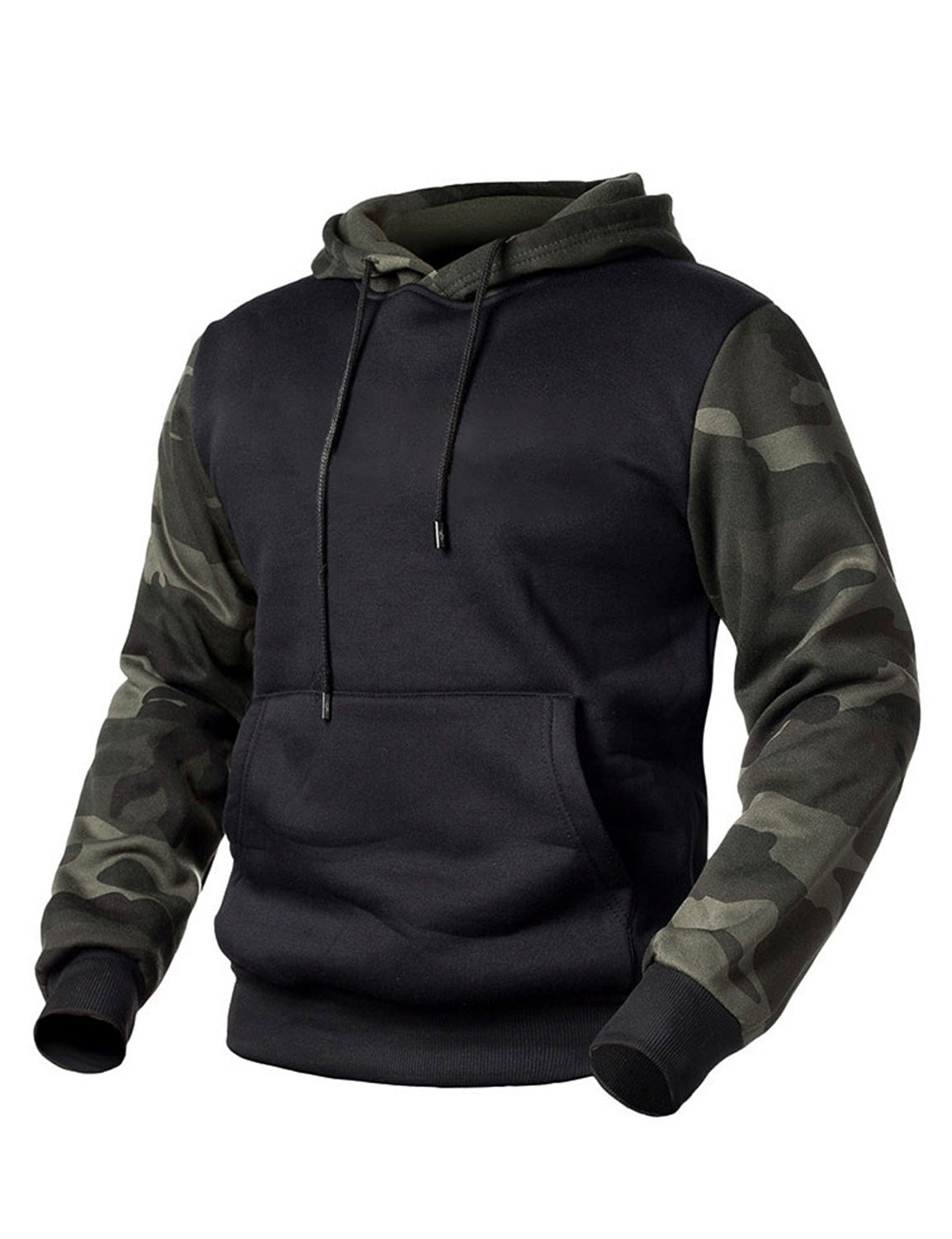 Men's Camo Solid Long Sleeve Casual Pullover Hoodie Fall Winter Sweatshirts