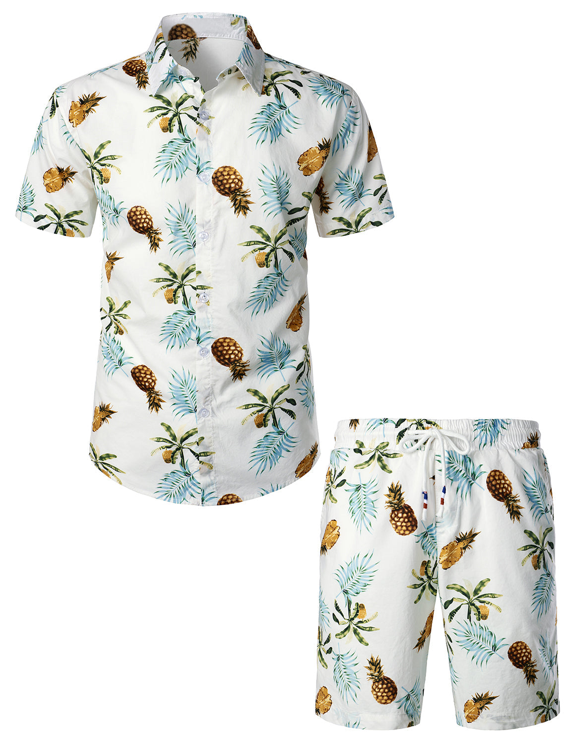 Men's Cotton Pineapple Print Hawaiian Shirt & Shorts Set