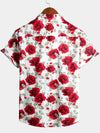 Men's Floral Print Rose Cotton Button Up Short Sleeve Shirt