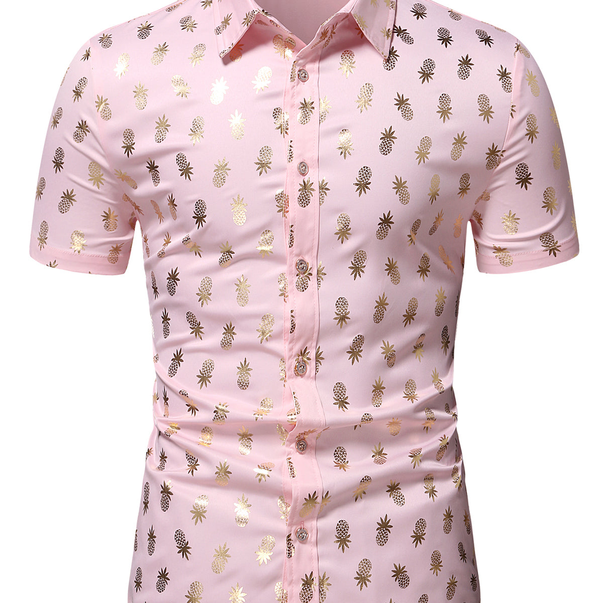 Men's Golden Pineapple Print Fruit Casual Button Up Short Sleeve Hawaiian Shirt