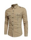 Men's Cotton Casual Pocket Hiking Outdoor Button Long Sleeve Shirt