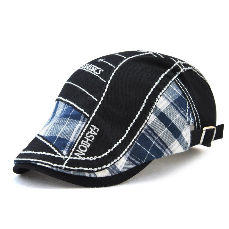 Men's Plaid Fabric Stitching Letter Embroidery Cap