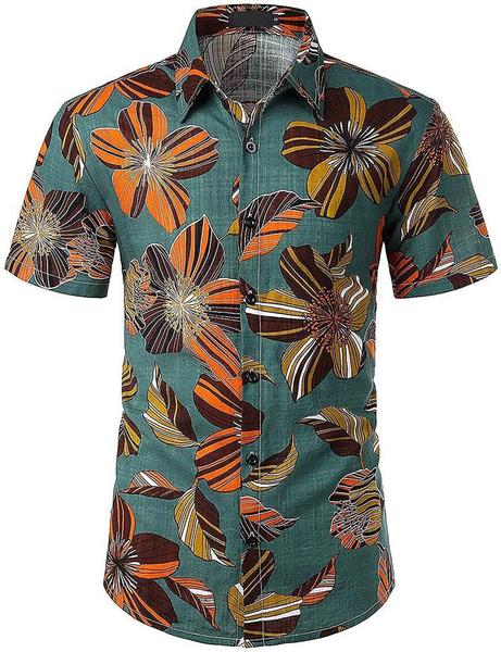 Men's Green Flower Tropical Hawaiian Shirt & Shorts Set