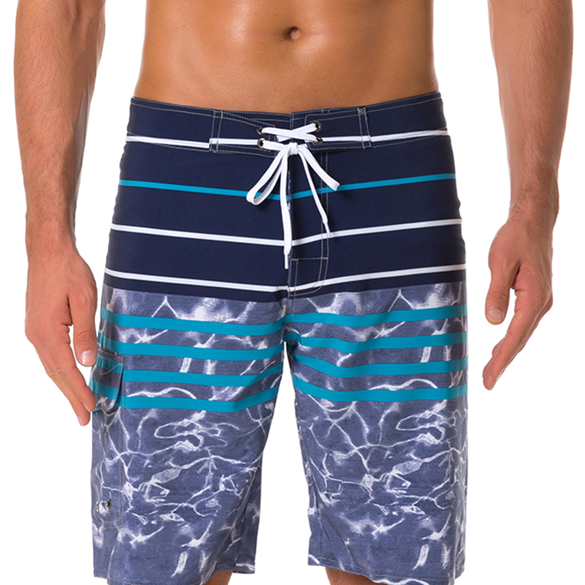 Men's Casual Striped Flat Waist Hawaiian Shorts Summer Beach Boardshorts