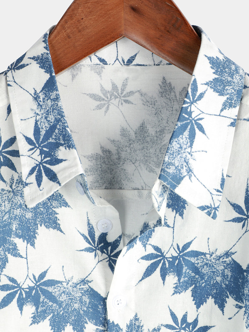 Men's Hawaiian Maple Leaf Printed Long Sleeve Shirt Fashion Casual