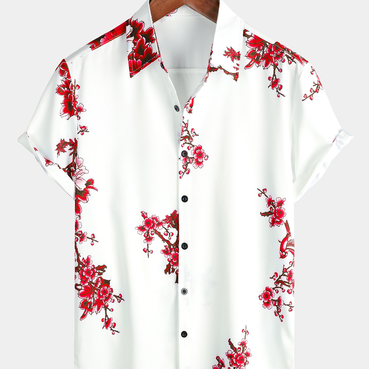 Men's Floral Printed Button Up Short Sleeve Casual Shirt