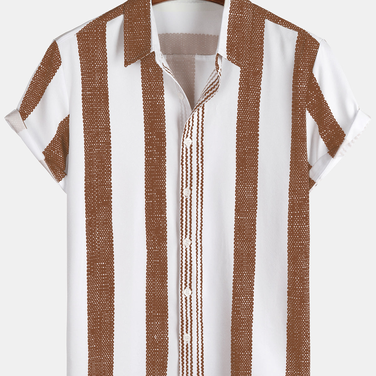 Men's Vintage Brown Vertical Striped Casual Short Sleeve Shirt