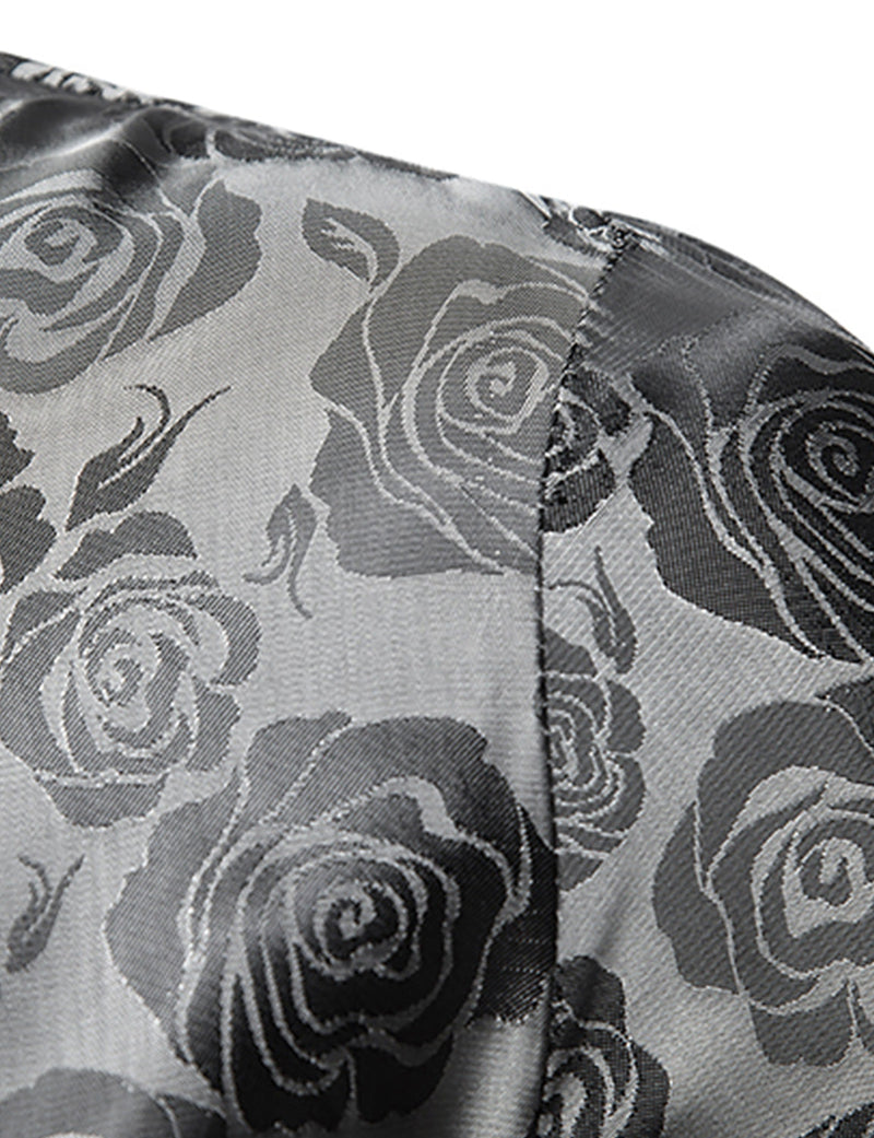 Men's Jacquard Vintage Rose Flower Print Party Prom Long Sleeve Dress Shirt