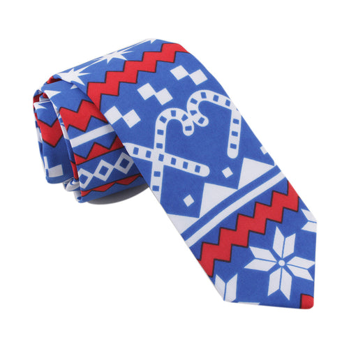 Men's Christmas Print Holiday Neckties Blue Tie