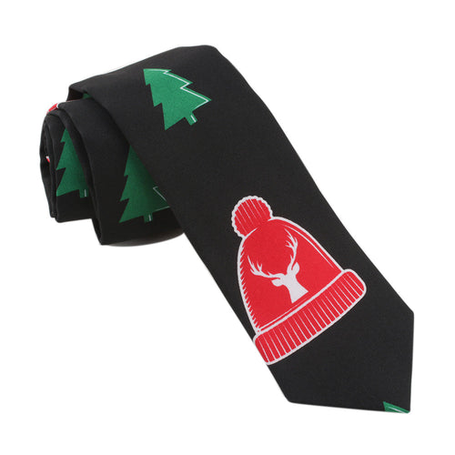 Men's Christmas Elk Hat Funny Black Xmas Tie