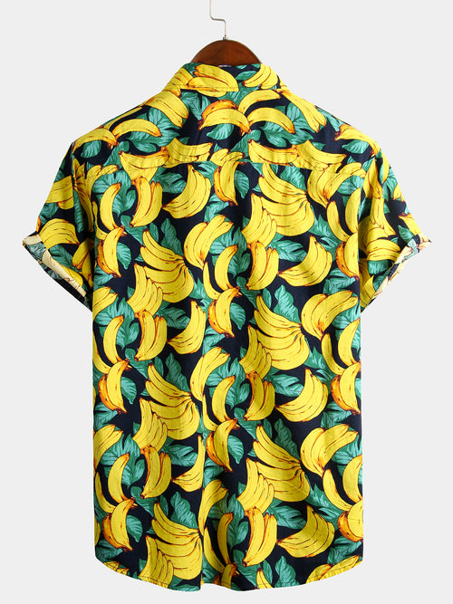 Men's Tropical Banana Print Hawaiian Short Sleeve Shirt