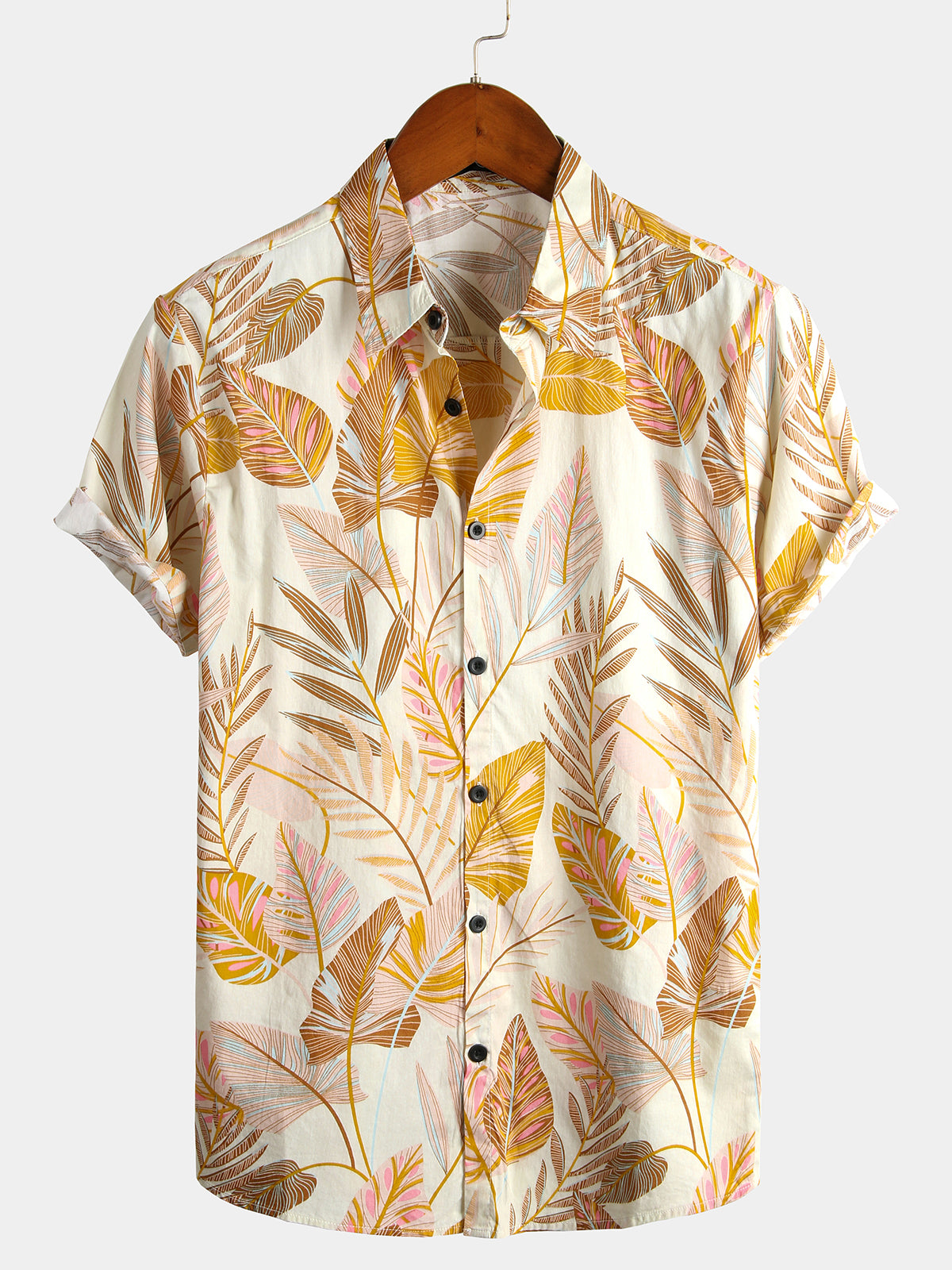 Men's Tropical Leaves Print Short Sleeve Shirt